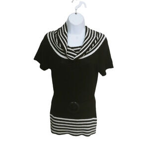 Digital Clothing Cowl Knit Top Black White with  Belt M